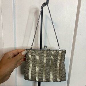 Vintage Elegant Silver and Cream Evening Bag1920s vibe